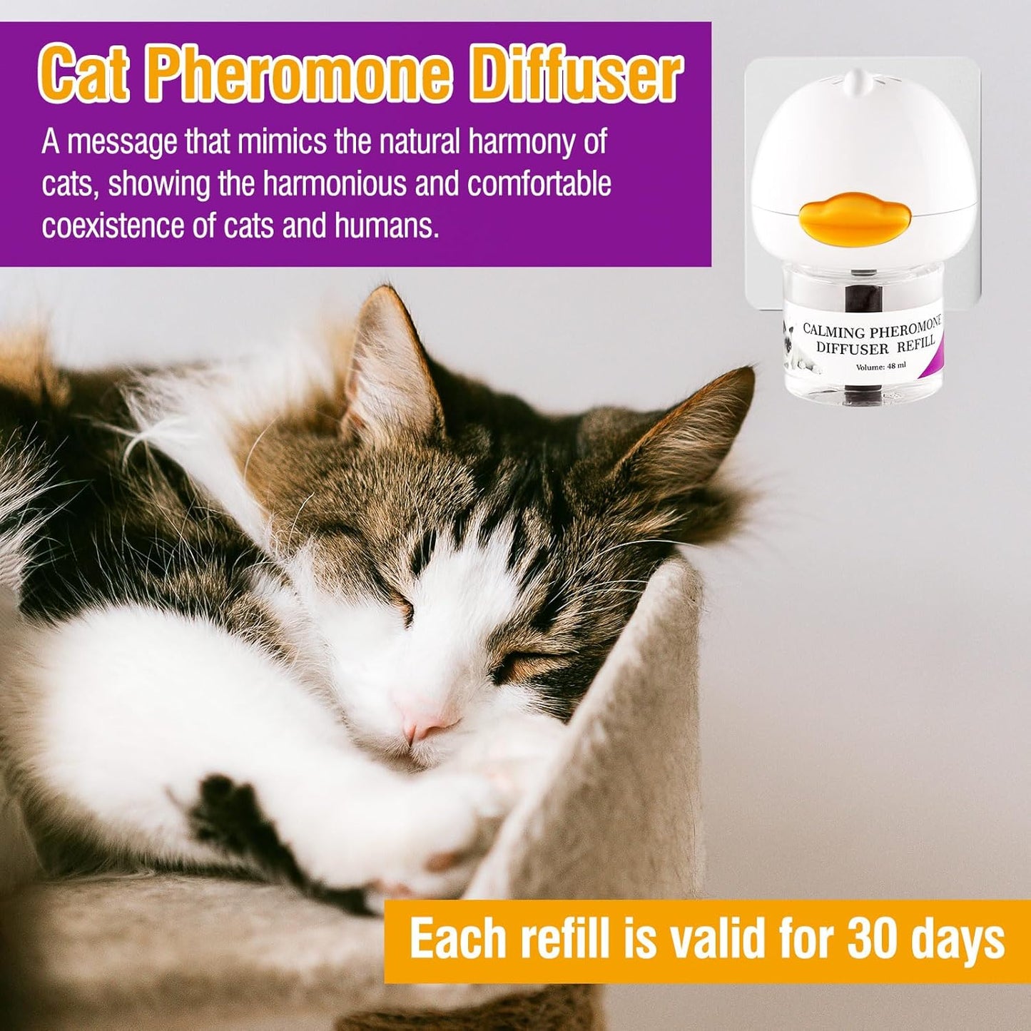 Cat Calming Pheromone Diffuser 48ML 2 Refills Fits All Cats