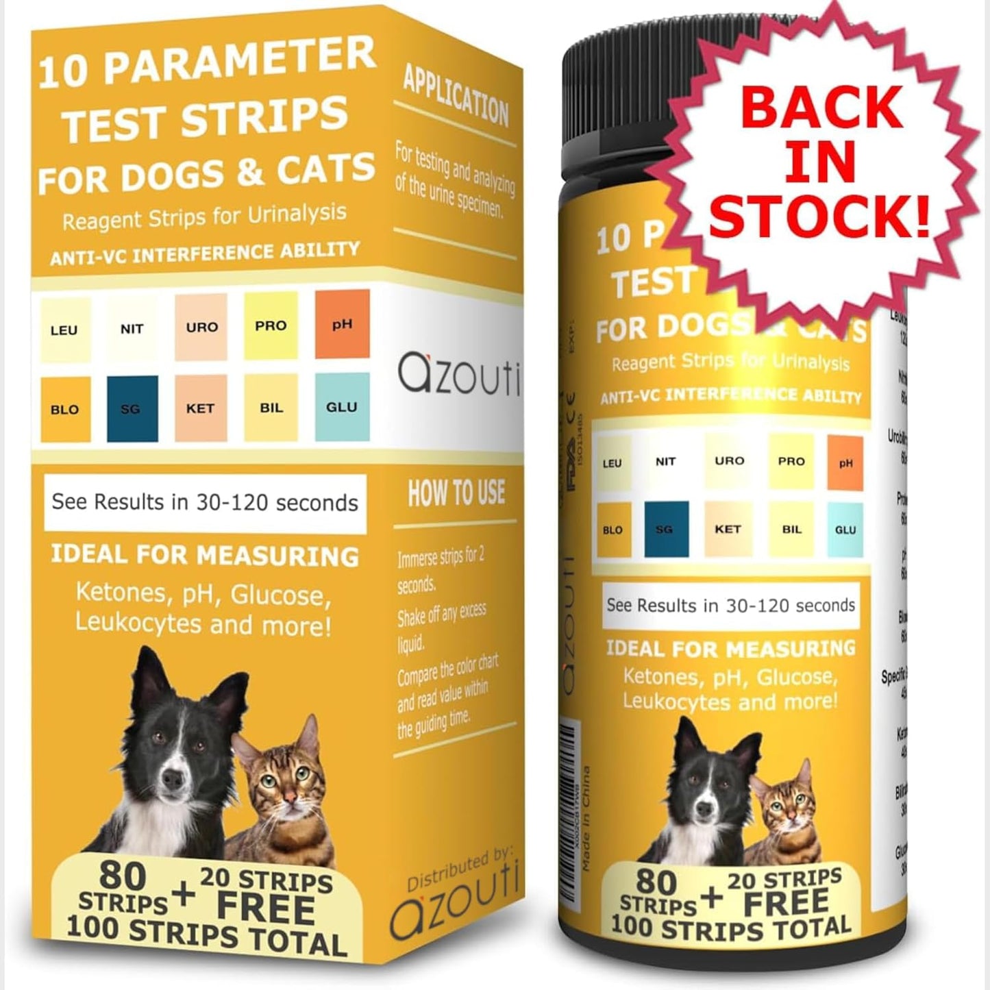 Pet Test Strips for Dogs, Cats, and Other Animal Pets. Accurate Urine Monitoring and Testing Kit That Helps Veterinarian Tests for Blood, Glucose, pH, Specific Gravity, UTI, Liver and Kidney Health.