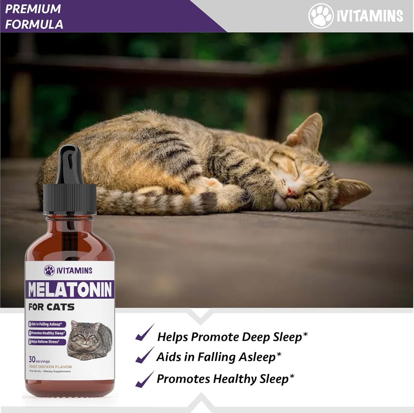 Melatonin for Cats | Supports Healthy, Restful Sleep for Your Cat | Cat Stress Relief | 1 fl oz