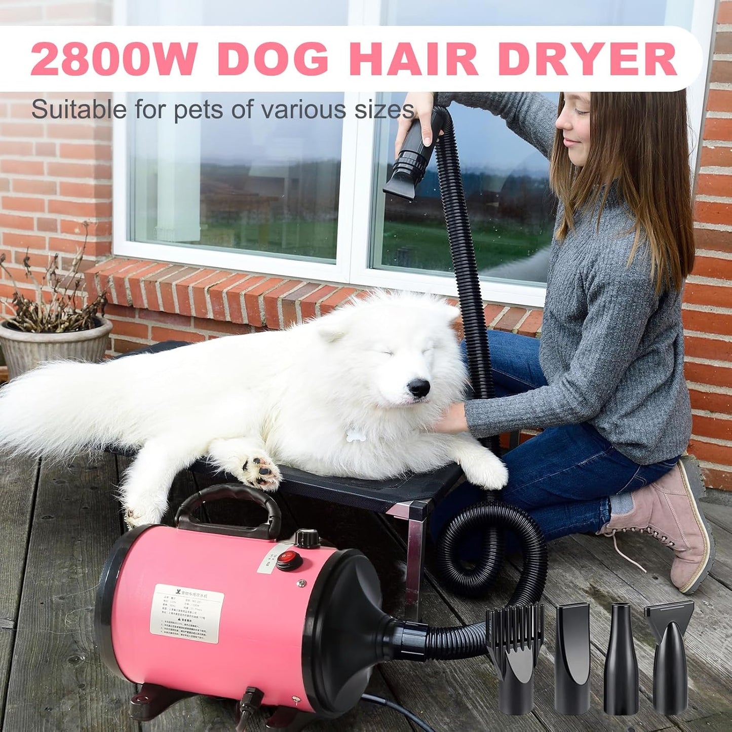 AHWOiHS Dog Hair Dryer 2800 W Dog Hair Dryer Blower Very Quiet with Adjustable