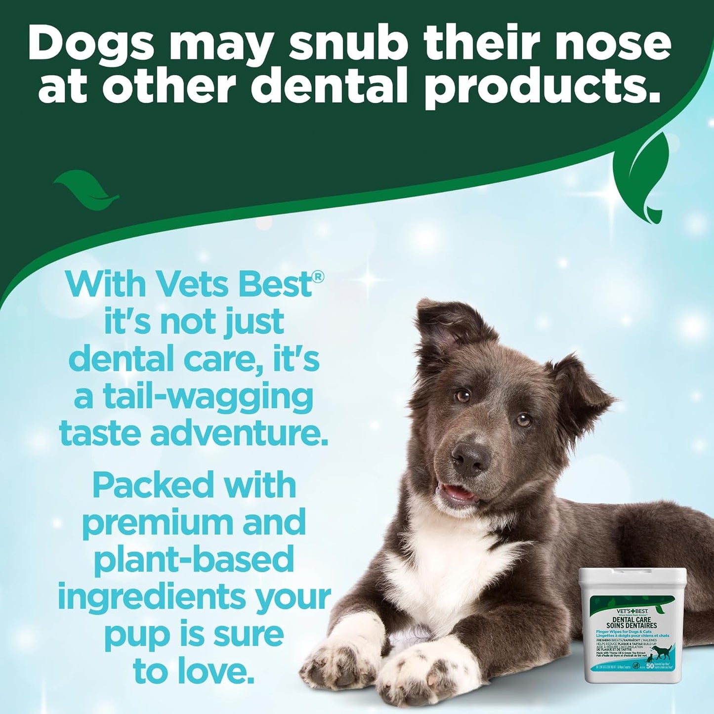 Vet's Best Finger Dental Wipes for Dogs and Cats – 50 Count