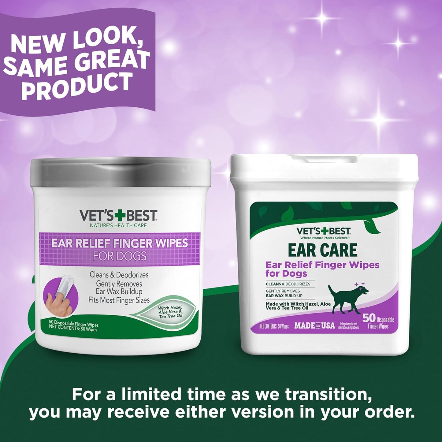 Vet's Best Ear Cleaner Finger Wipes for Dogs – Disposable Deodorizing Pads to Soothe Itchy Ears and Remove Odor – 50 Count