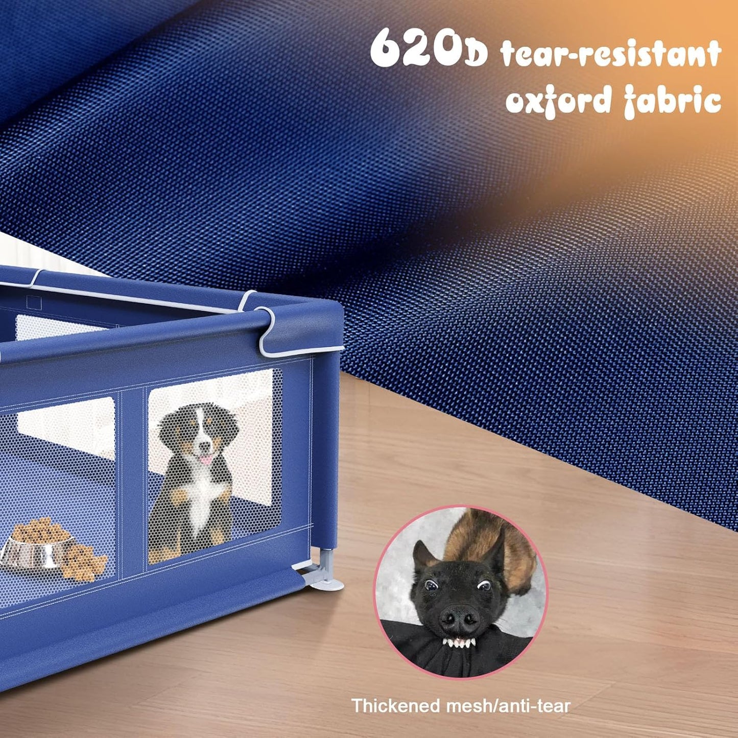 besuhot Dog Playpen 42 × 42 Inch, Puppy PlayPen with Gate for Puppies, Cat, Small and Medium Dogs, Pet PlayPen with Roof for Outdoors & Indoors, Tear Resistant Fabric, Safe & Sturdy Dog Fence