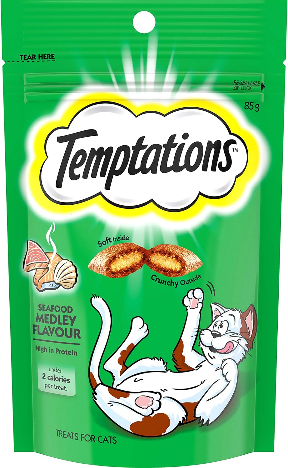 TEMPTATIONS Cat Treats Seafood Medley Flavour 85g Bag, 6 Pack