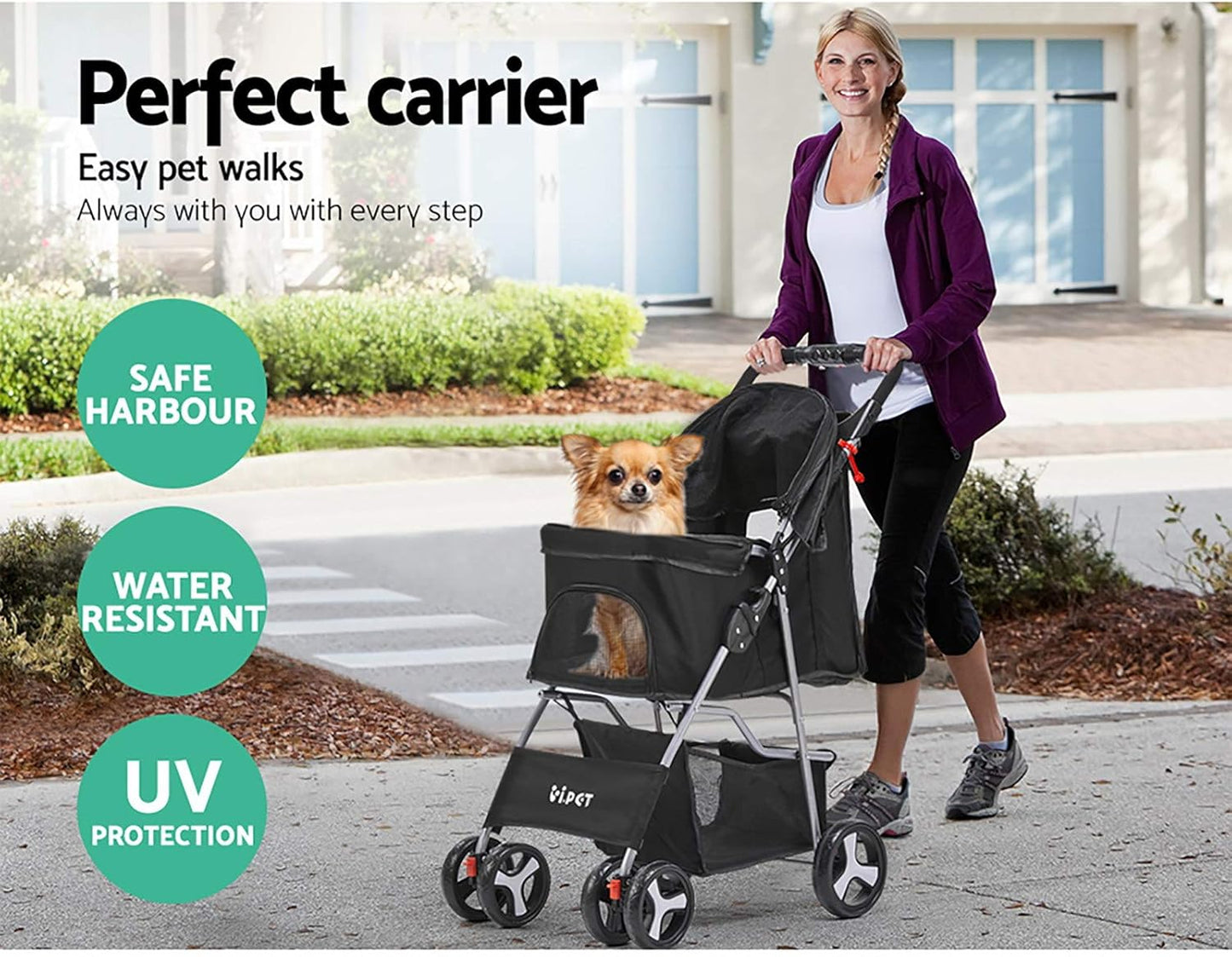 i.Pet Pet Stroller, Double Cat Dog Carrier Backpack Travel Strollers Pram Seat