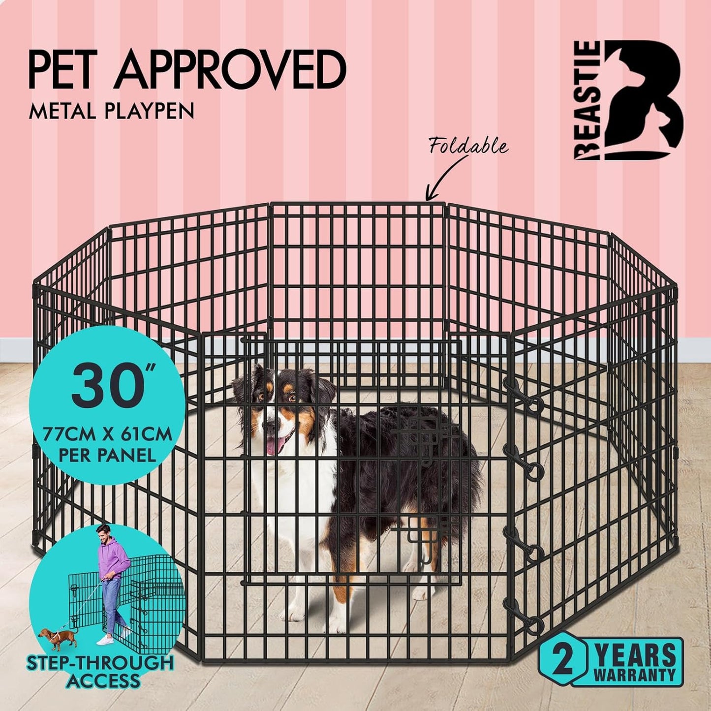 Beastie 30" Foldable Pet Dog Metal Playpen