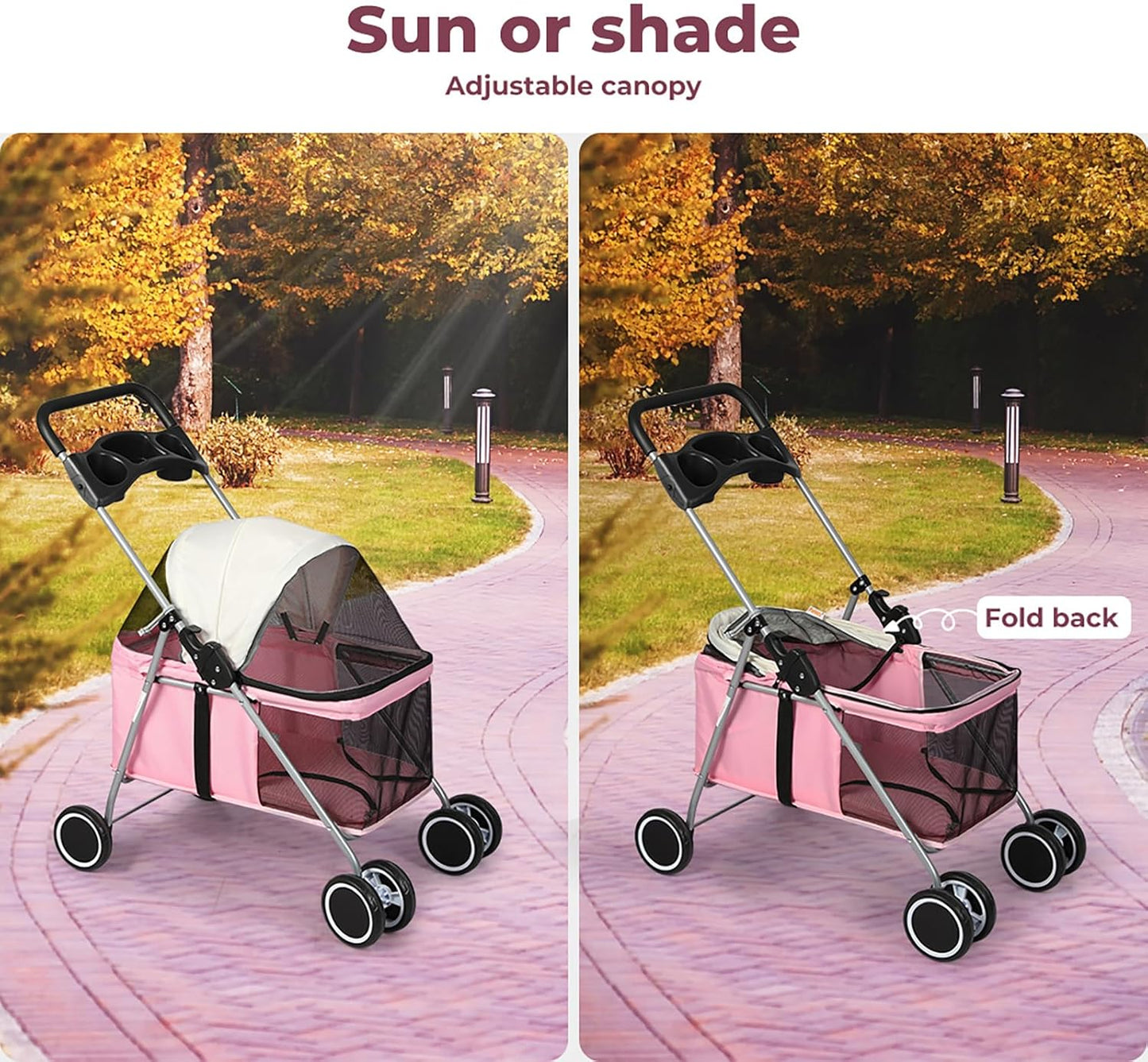 PaWz 4 Wheels Foldable Pet Stroller Dog Cat Travel Carrier Large Pink