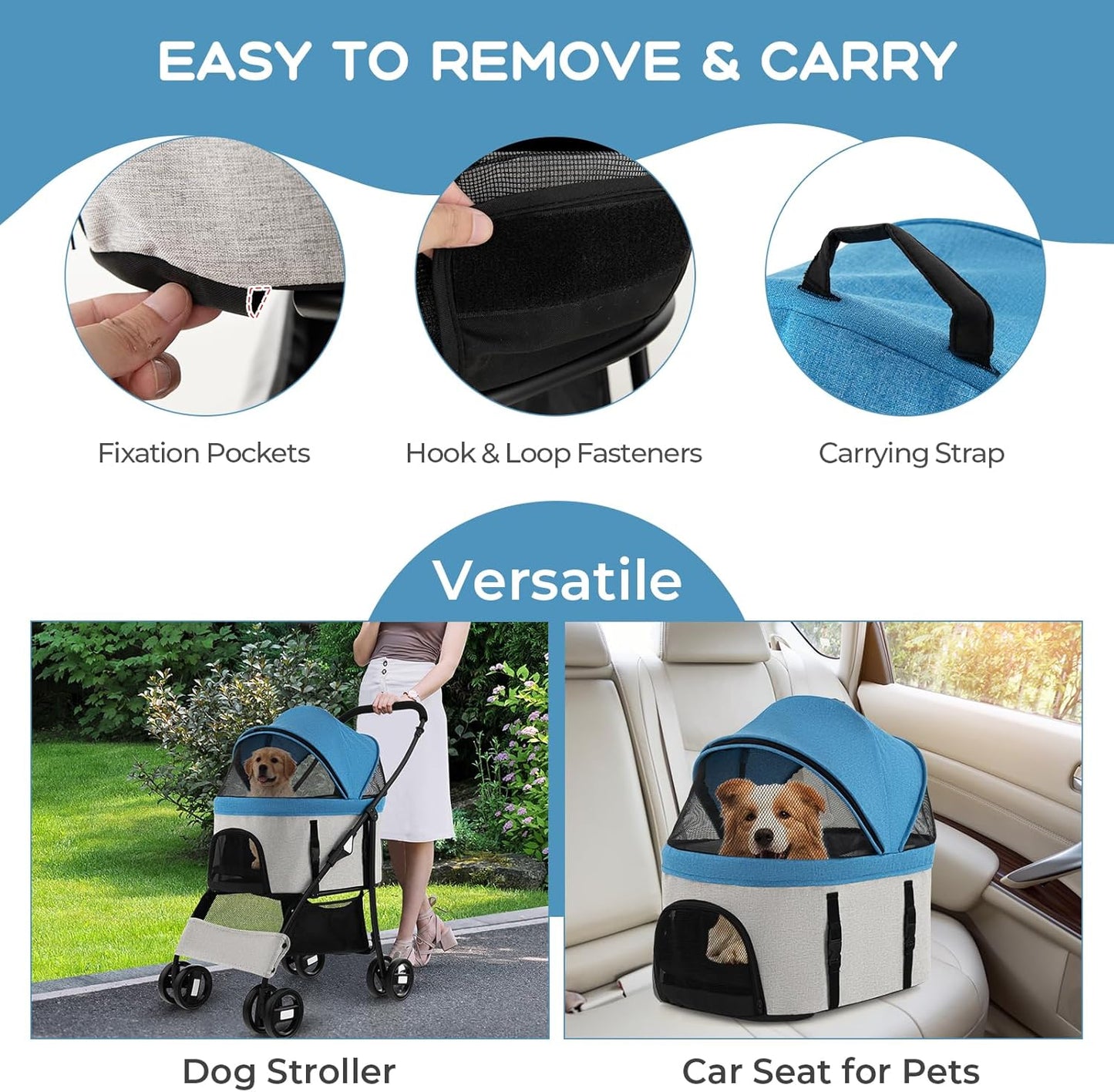 Costway 3-In-1 Pet Stroller with Removable Car Seat Carrier