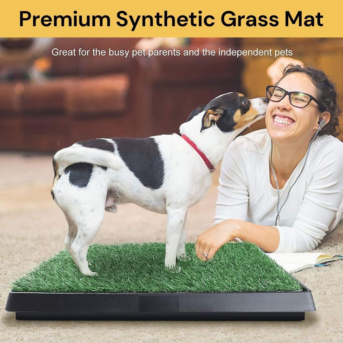 Dog Grass Pad with Tray Large, Puppy Turf Potty Reusable Training Pads with Pee Baffle, Artificial Grass Patch for Indoor and Outdoor Use, Ideal for Small and Medium Dogs