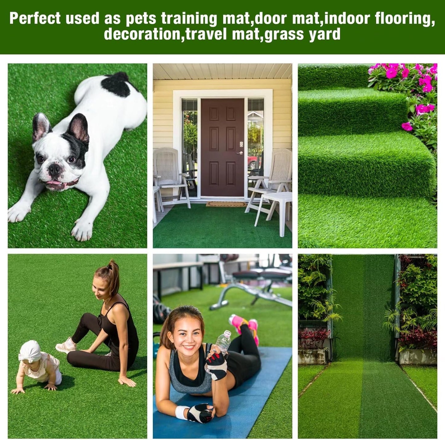 GLOBREEN Artificial Grass for Dog, 2FTx6FT Large Fake Grass Pee Pad for Dogs Potty Training, Indoor Outdoor Turf Pets Playpen Mat Balcony Apartment, GLB-PP8MM-2X6