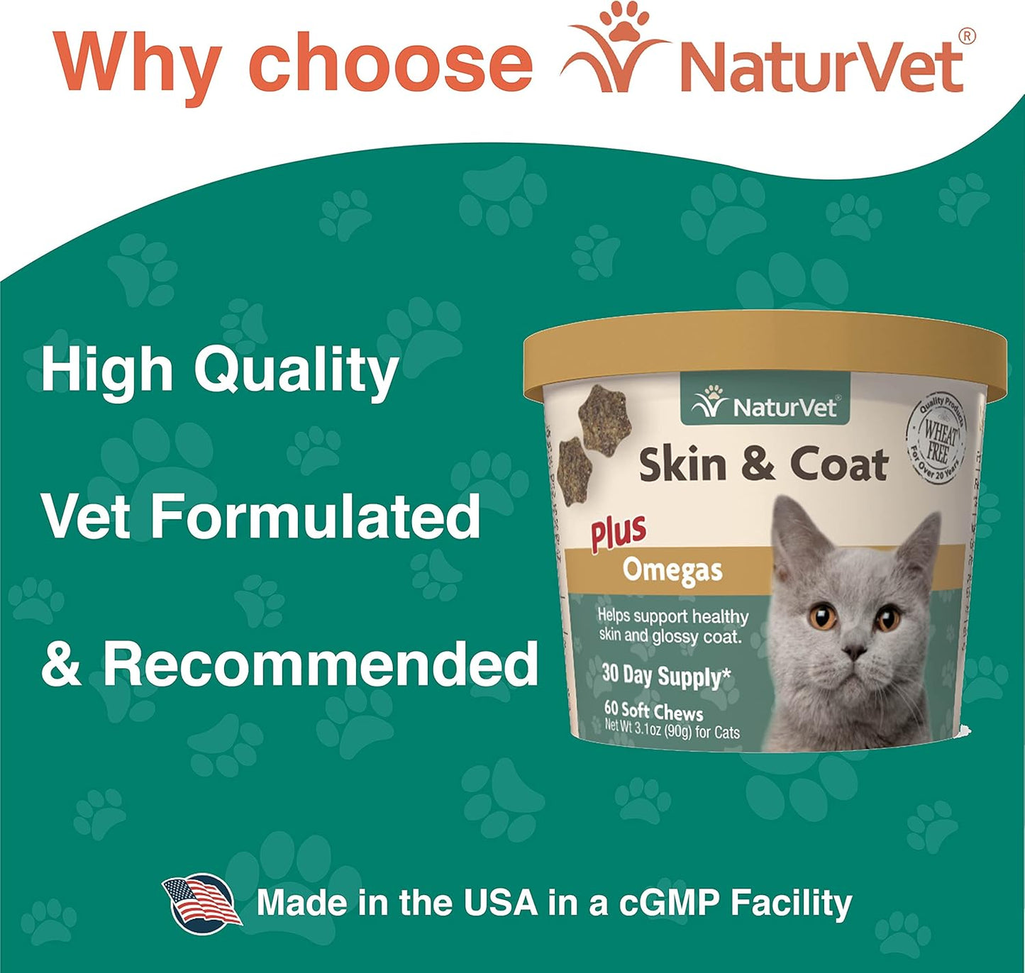 NaturVet – Skin & Coat Plus Omegas for Cats – 60 Soft Chews | 90 g, 60 Count ,Multripack