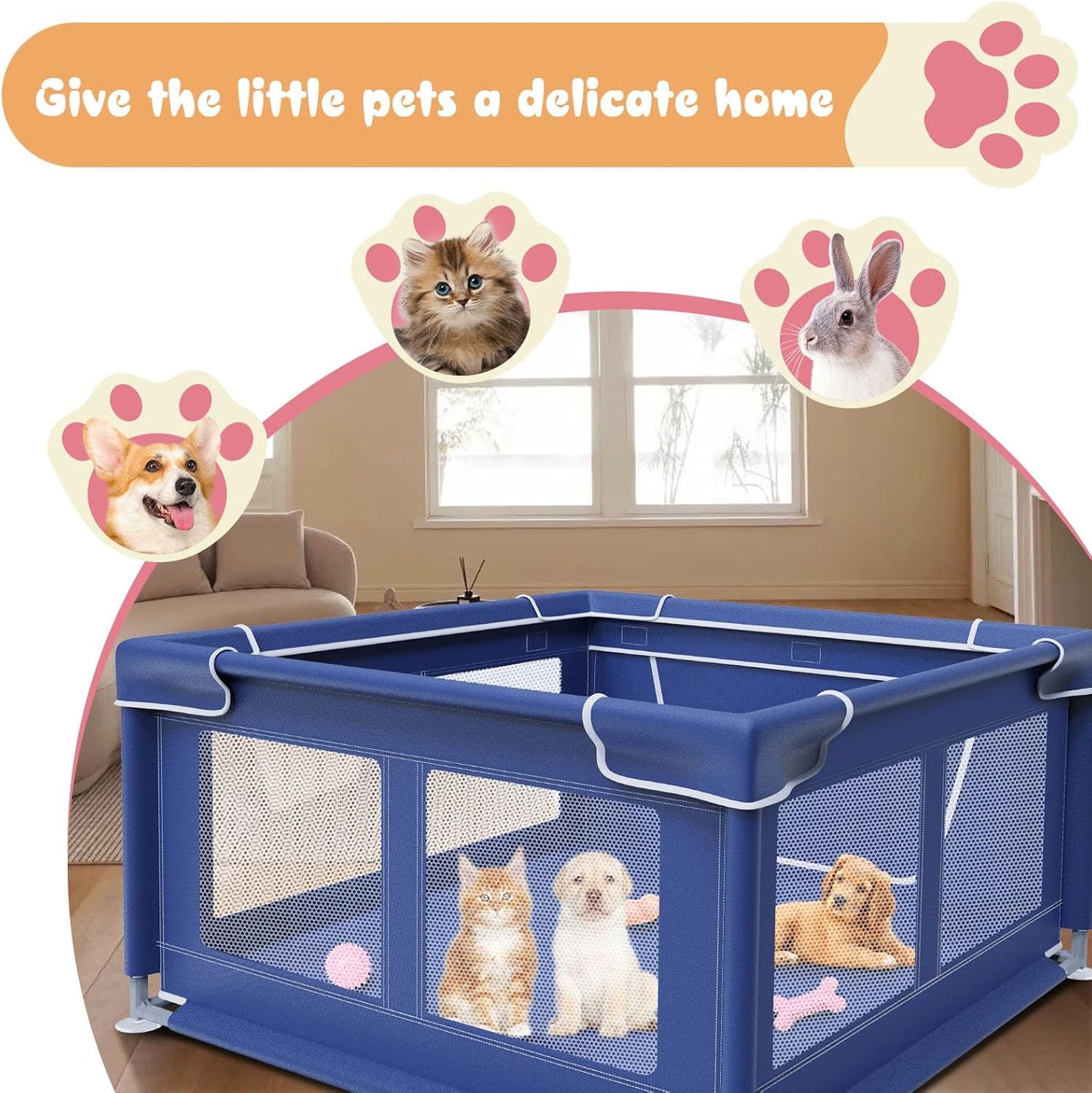 besuhot Dog Playpen 42 × 42 Inch, Puppy PlayPen with Gate for Puppies, Cat, Small and Medium Dogs, Pet PlayPen with Roof for Outdoors & Indoors, Tear Resistant Fabric, Safe & Sturdy Dog Fence
