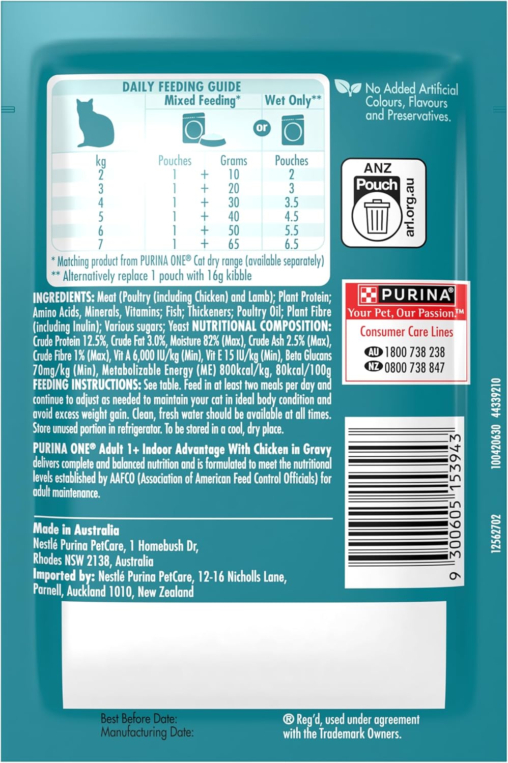 PURINA ONE Adult Wet Cat Food Indoor Chicken in Gravy Pouch 12x70g
