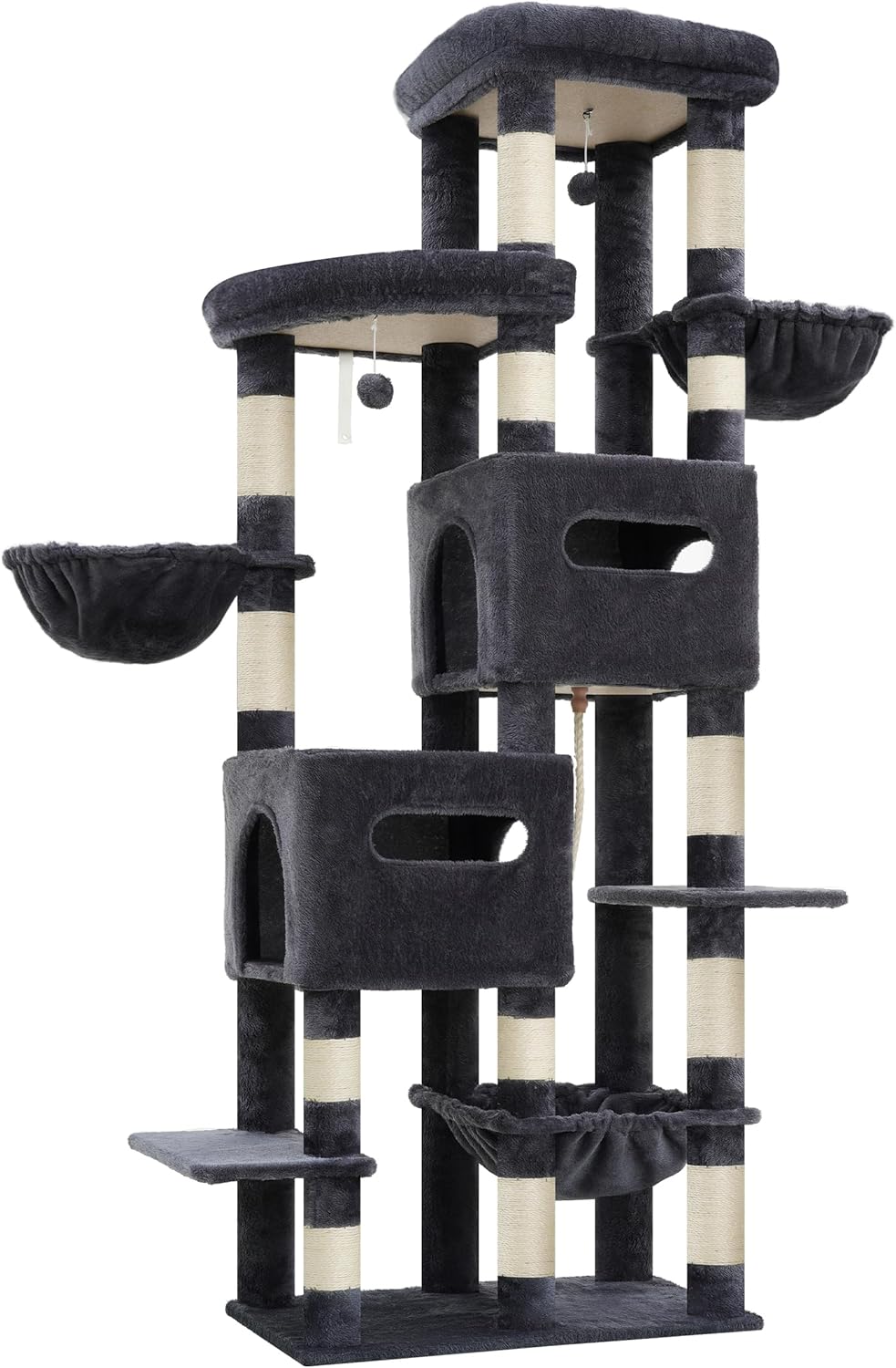 Heybly Cat Tree, 190cm Spacious & Tall Cat Tower for Large Cats, Cat Furniture with Large Top Perch, Solid Base, 2 Cat Condos