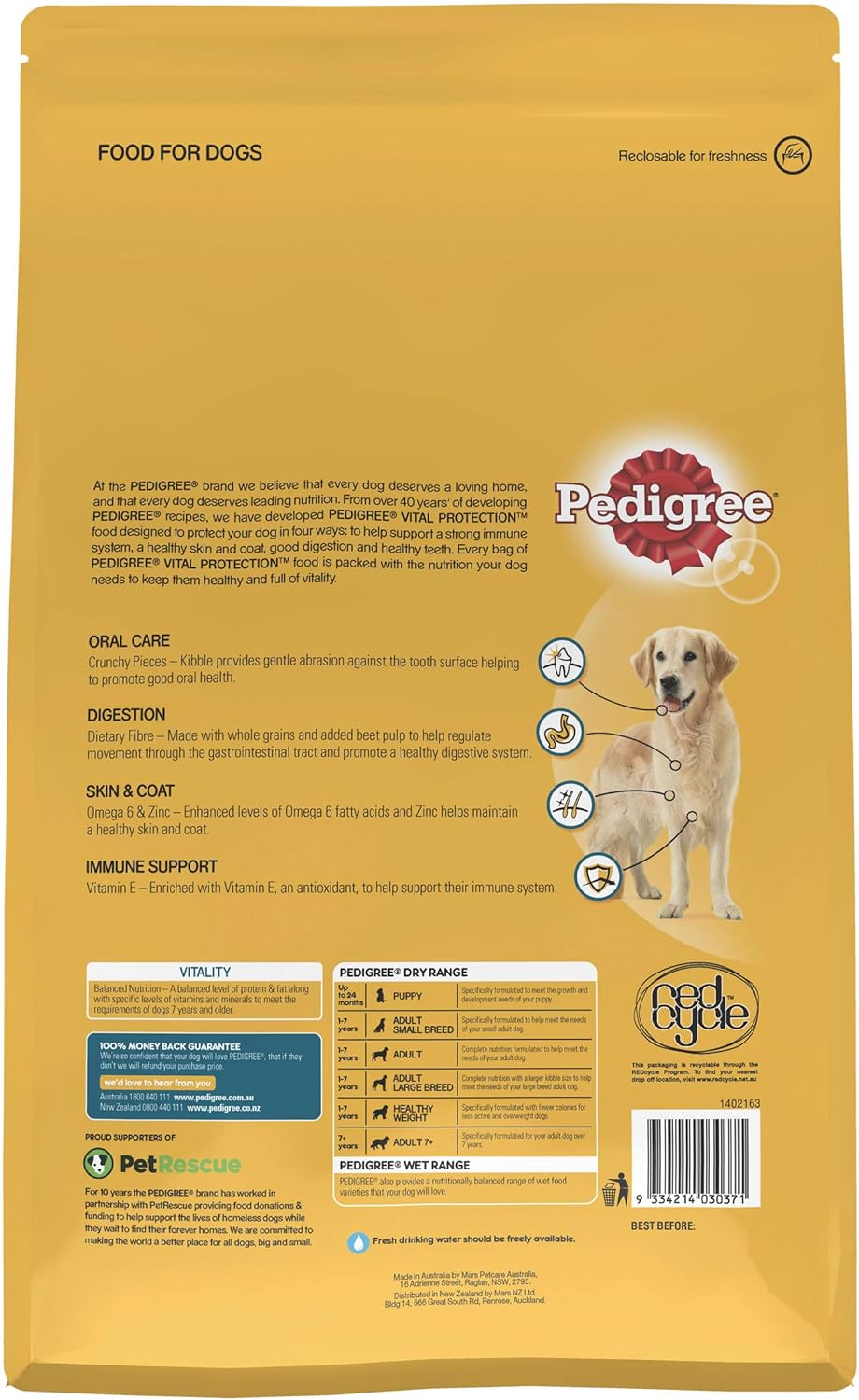 PEDIGREE Adult 7+ Dry Dog Food With Real Turkey 3kg Bag, 4 Pack