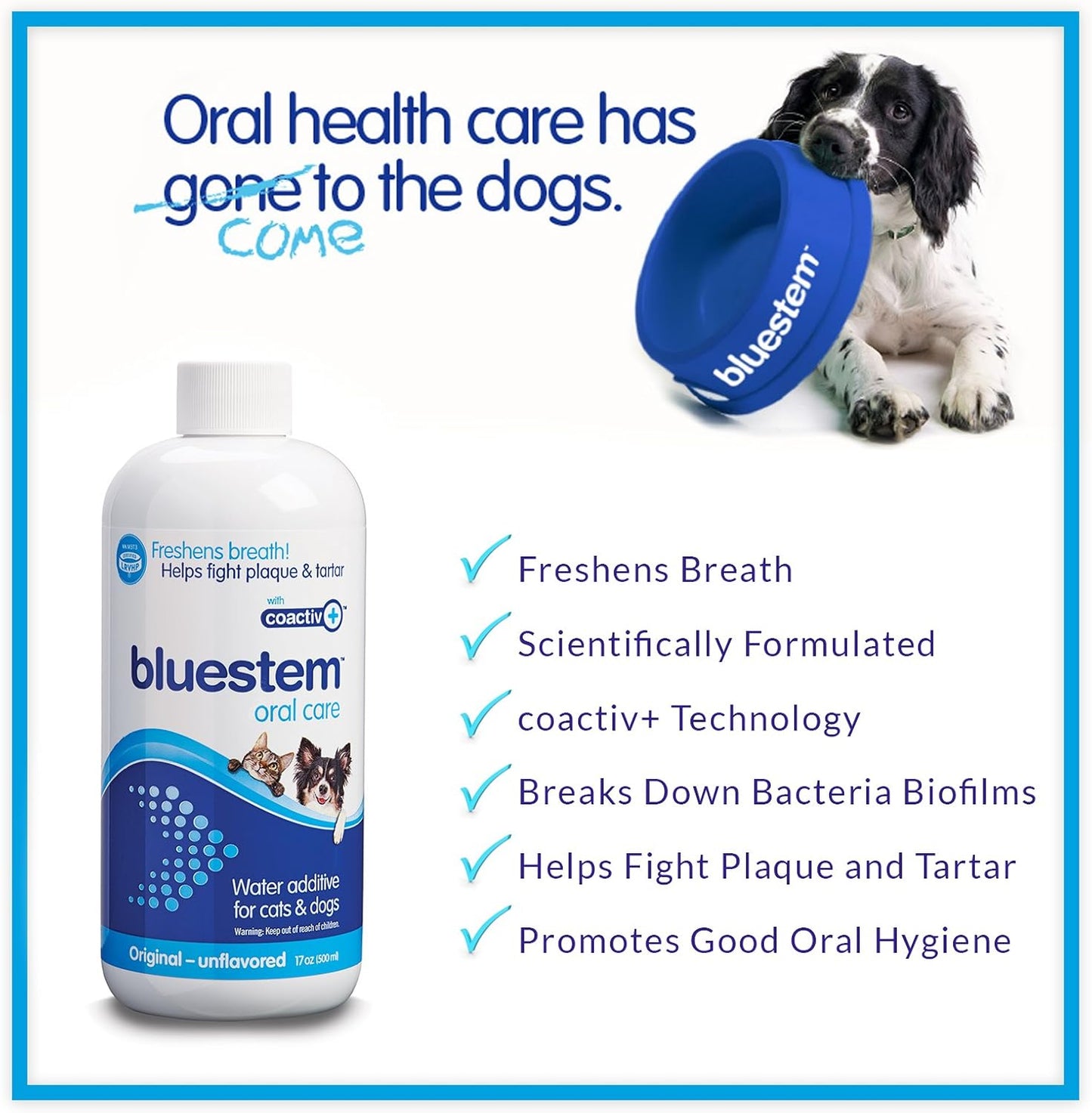 Pet Water Additive Oral Care: for Dogs & Cats Bad Breath, Dental Rinse Freshener Treats Plaque & Teeth Tartar. Dog & Cat Mouth Clean Health Treatment for Pets Drinking Bowl