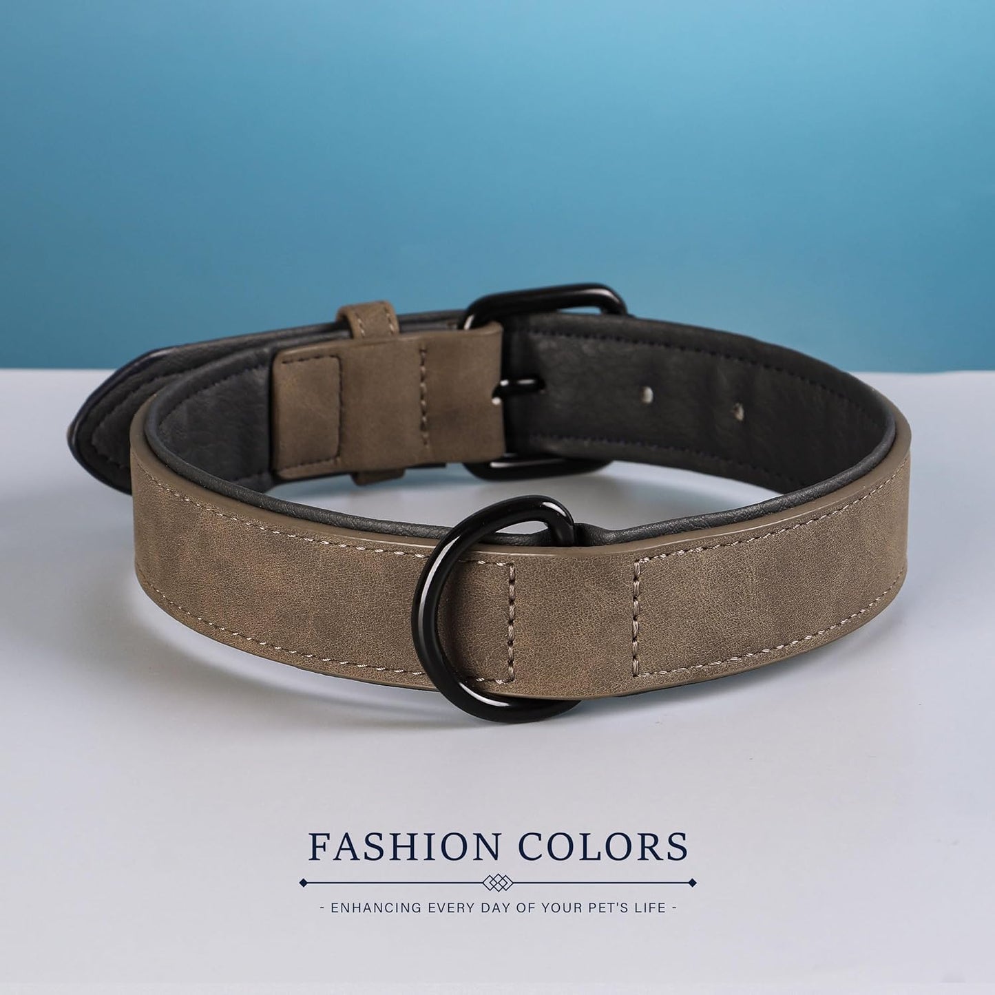 Didog Soft Padded Leather Dog Collar, Breathable Heavy Duty Dog Collar Leather with Adjustable Rust-Proof Metal Buckle for Small Medium Large Dogs, Brown, M