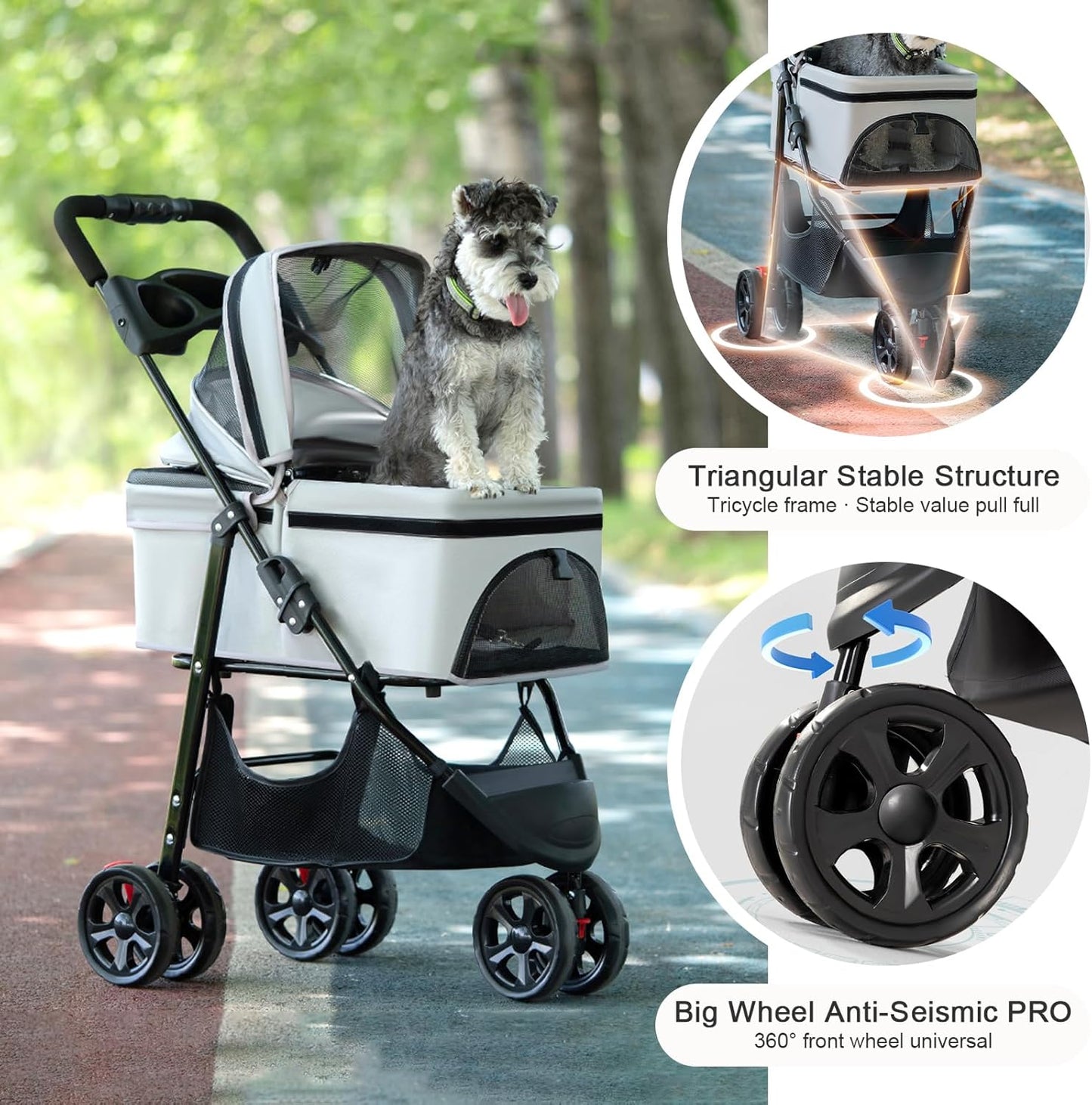 Pet Stroller with Wheels, Dog Stroller for Small Medium Dogs Cats