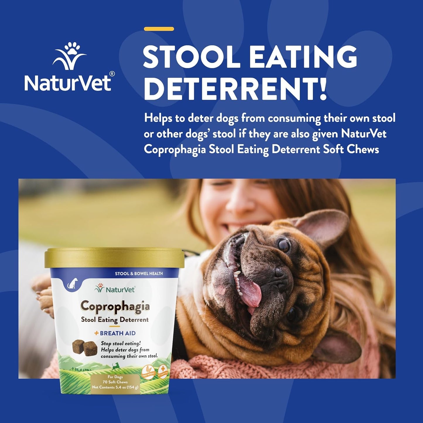 NaturVet Coprophagia Stool Eating Deterrent Plus Breath Aid for Dogs, 70 ct Soft Chews, Made in USA