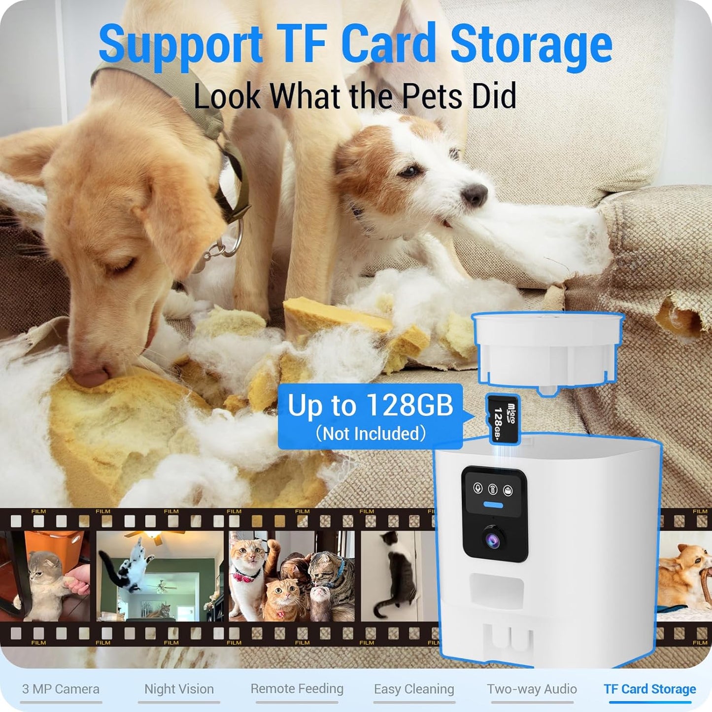 Frienhund Automatic Cat Feeder with 2K Camera: Automatic Dog Feeder with Night Vision, 7L