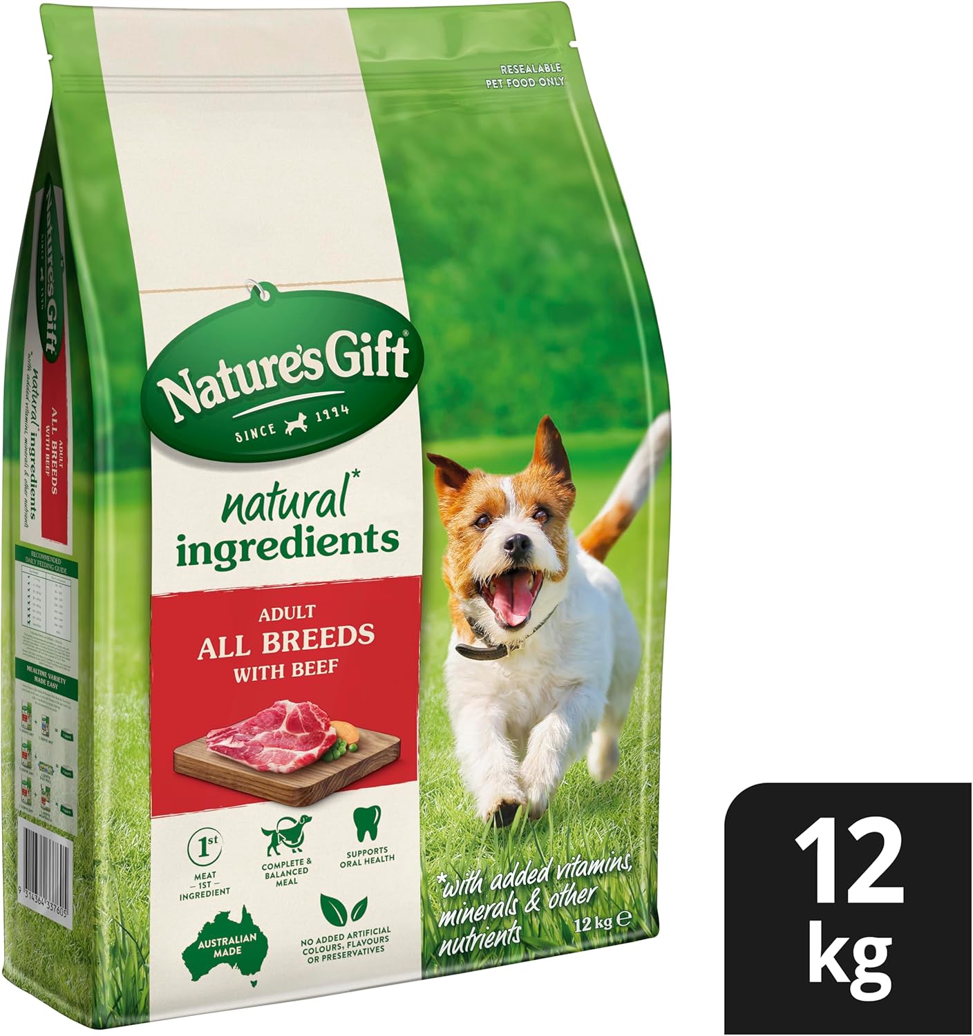 Nature's Gift Adult Dry Dog Food, Beef 12Kg - 100% Complete & Balanced Nutrition, Supports Digestion, Immunity & Skin Health