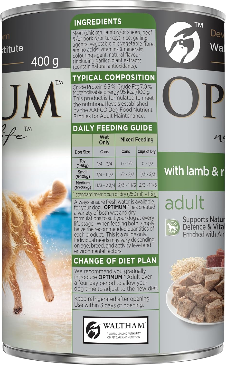 OPTIMUM Adult Wet Dog Food with Lamb and Rice 400g Can, 24 Pack