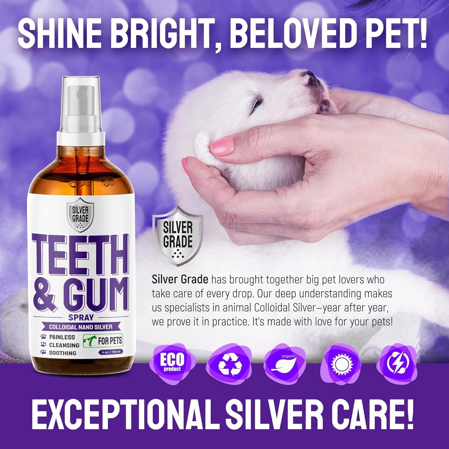 SILVER GRADE Teeth & Gum Spray for Pets β Dog Mouth Spray Helps with Plaque β 4 Oz
