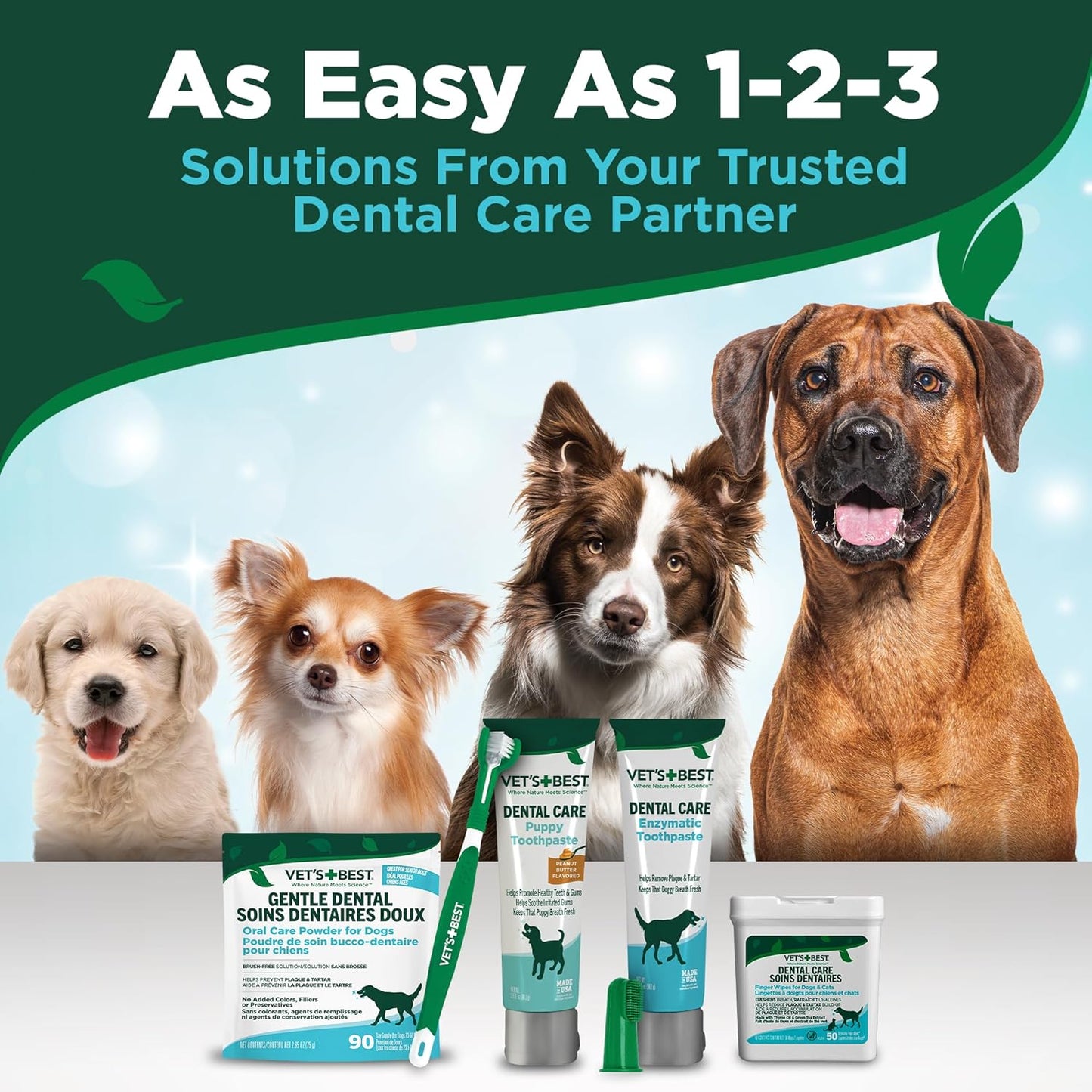 Vet's Best Finger Dental Wipes for Dogs and Cats – 50 Count