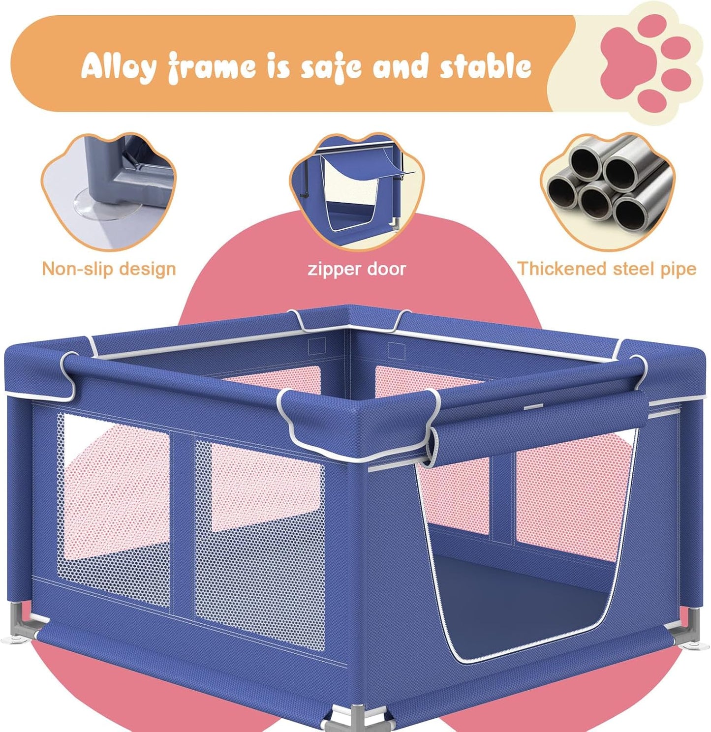 besuhot Dog Playpen 42 × 42 Inch, Puppy PlayPen with Gate for Puppies, Cat, Small and Medium Dogs, Pet PlayPen with Roof for Outdoors & Indoors, Tear Resistant Fabric, Safe & Sturdy Dog Fence