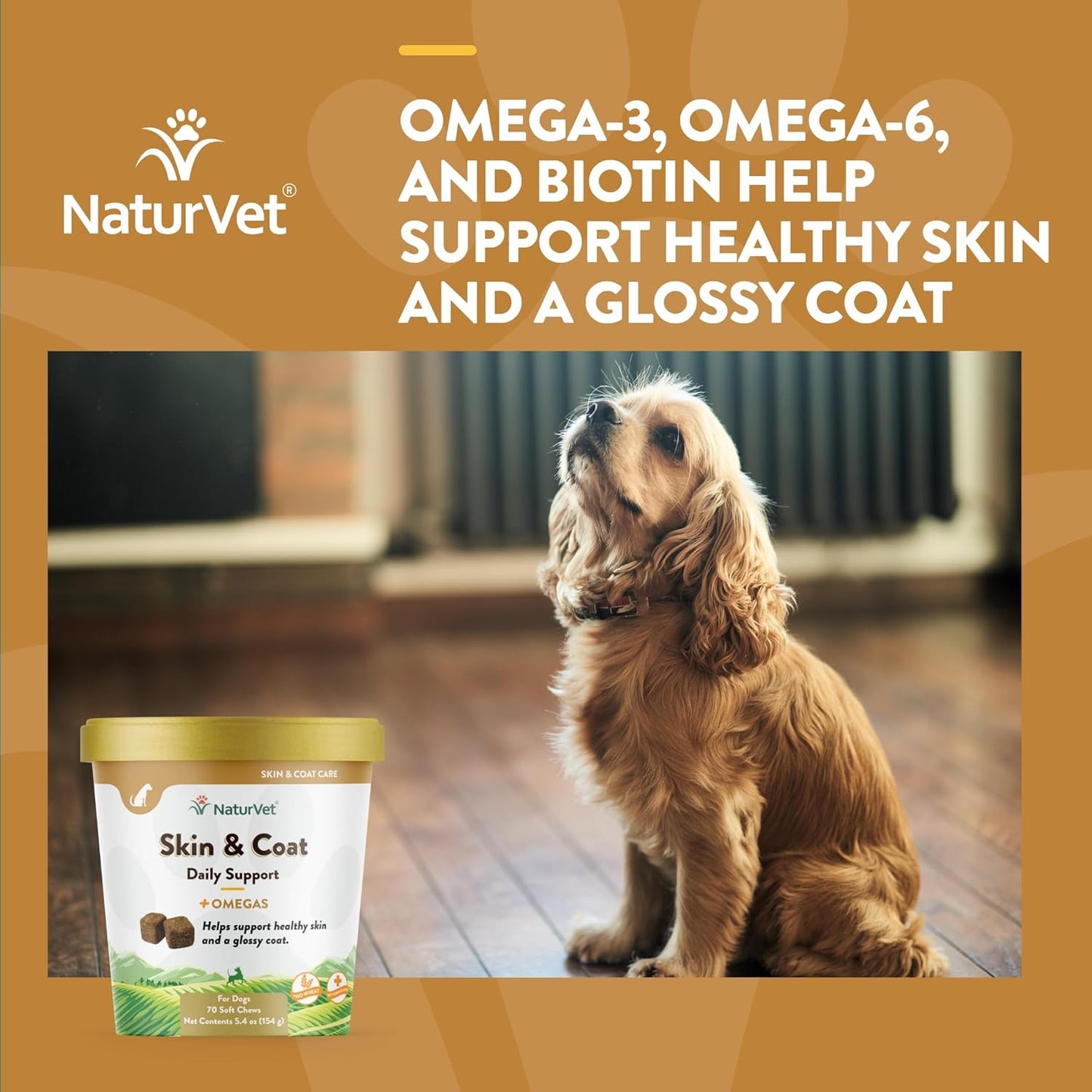 NaturVet Skin & Coat Plus Breath Aid for Dogs, 70 ct Soft Chews, Made in USA