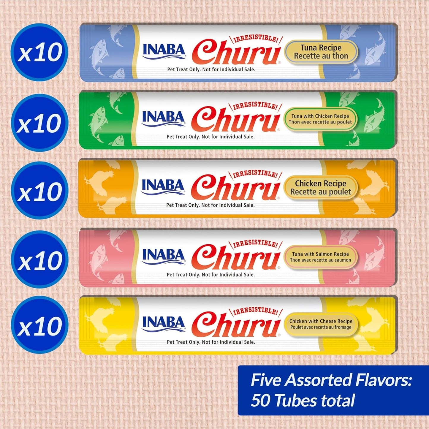 INABA Churu Treats Cats Tuna Variety Cats Treats for Cat, 50 Count 700 Grams, Tuna & Chicken Variety