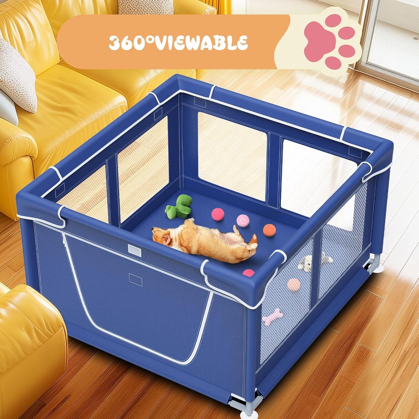 besuhot Dog Playpen 42 × 42 Inch, Puppy PlayPen with Gate for Puppies, Cat, Small and Medium Dogs, Pet PlayPen with Roof for Outdoors & Indoors, Tear Resistant Fabric, Safe & Sturdy Dog Fence