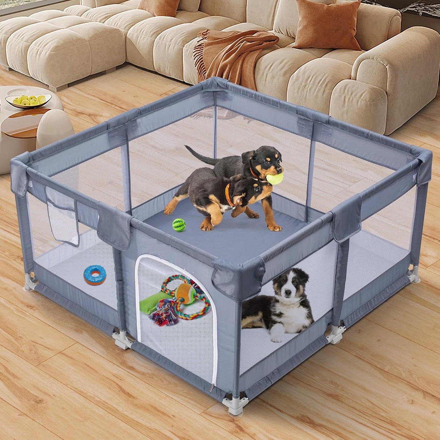 Foldable Portable Dog Fence With Door - Indoor and Outdoor Pet Cage