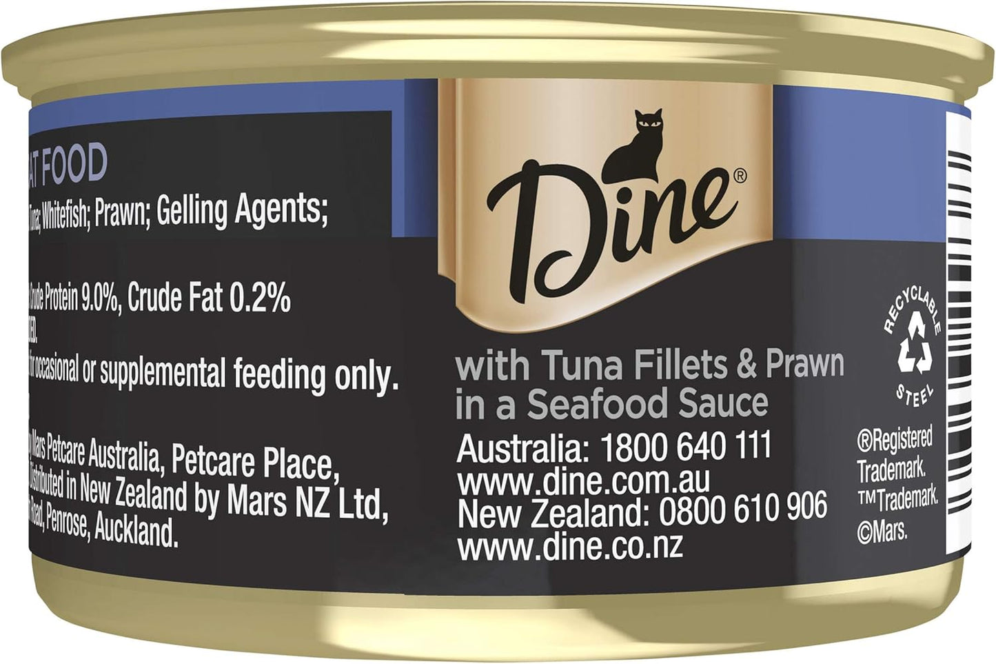 DINE DESIRE Adult Grain Free Wet Cat Food Tuna & Prawn in Seafood Sauce 85g Can, 24 Pack