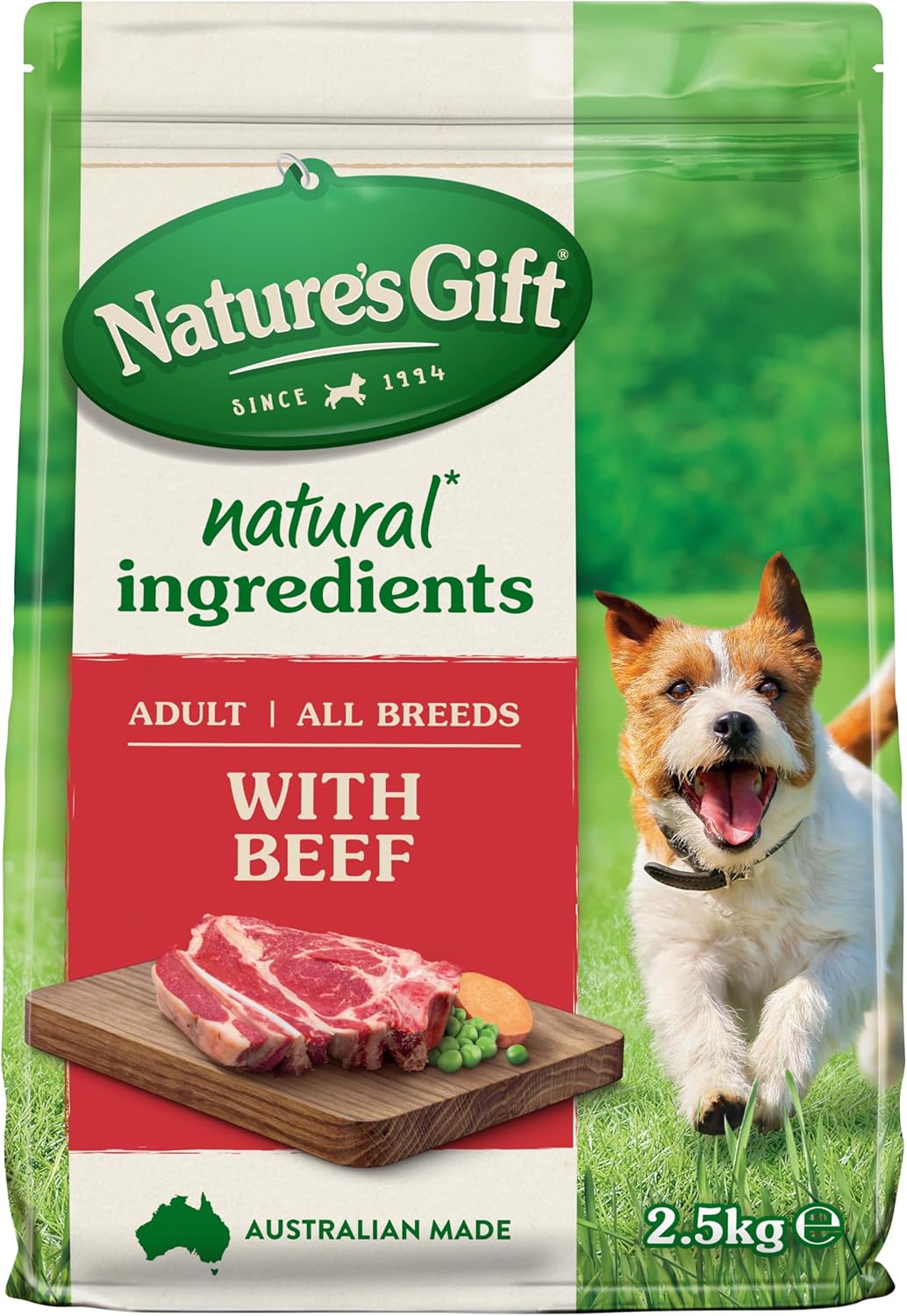 Nature's Gift Adult Dry Dog Food, Beef 2.5kg - 100% Complete & Balanced Nutrition, Supports Digestion, Immunity & Skin Health