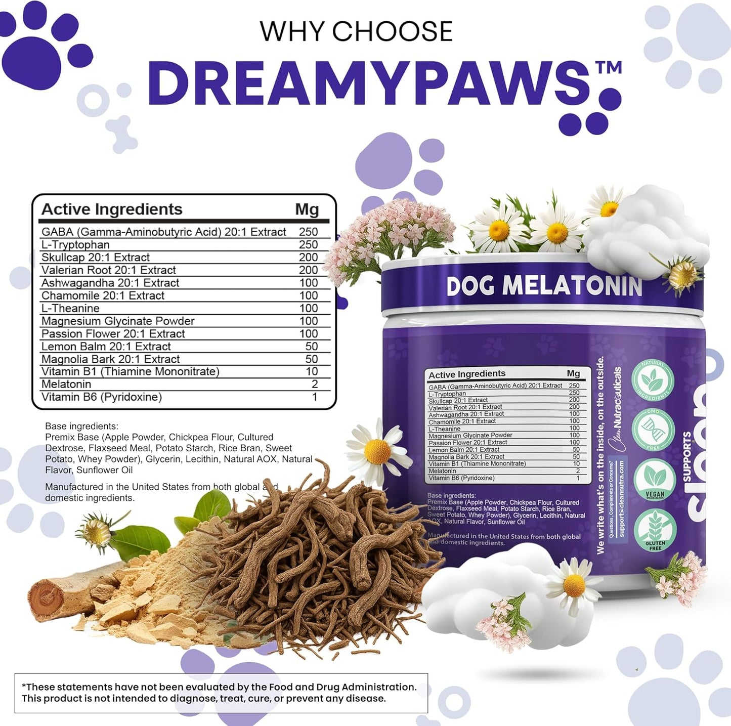 Dreamy Paws Melatonin for Dogs Dog Calming Sleep Supplement