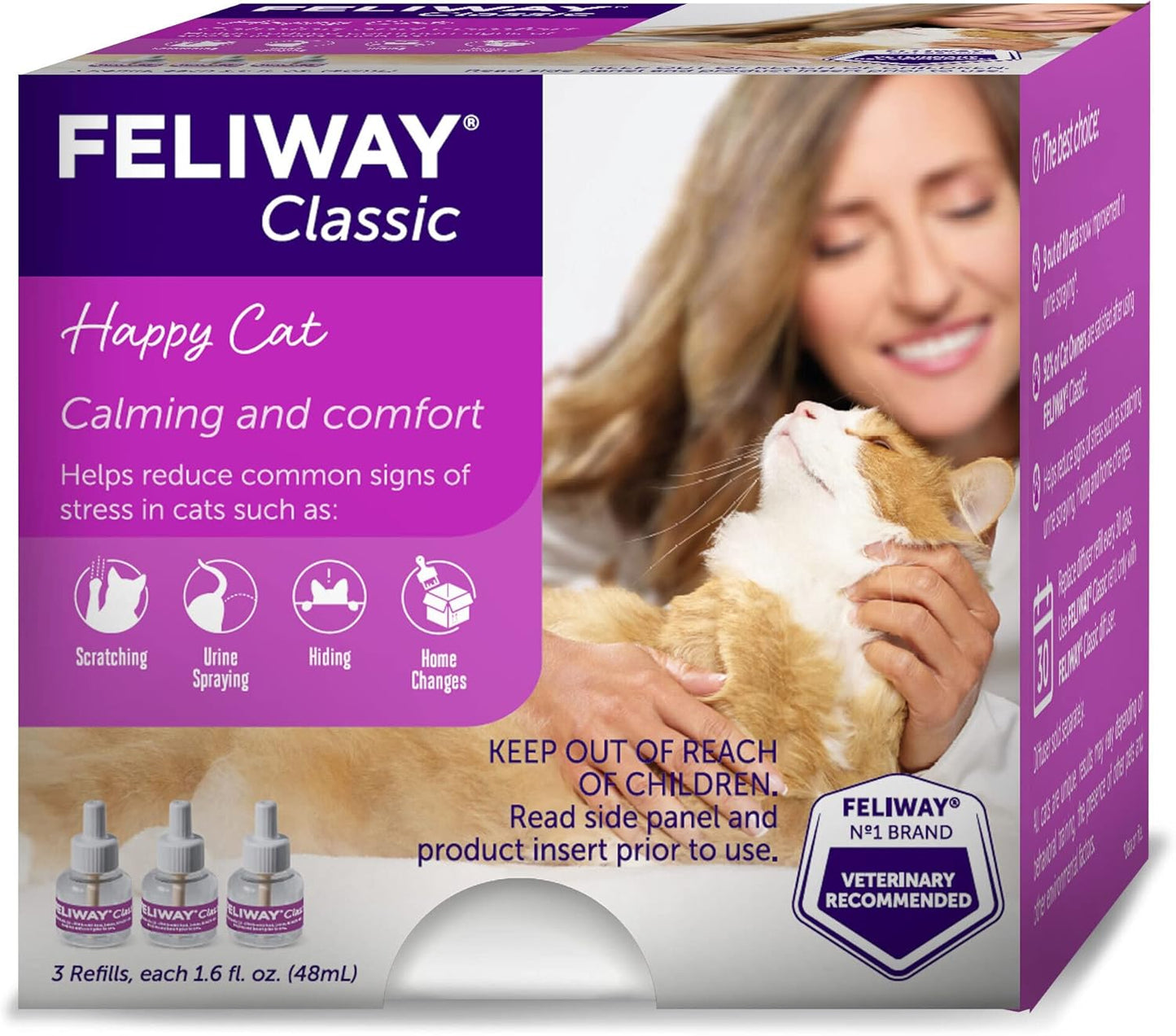 FELIWAY® Classic 3 x 30 Day Cat Calming Refills for Pheromone Diffuser, 3 x 48ml
