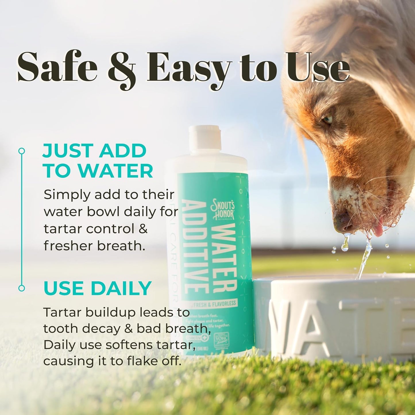 SKOUT'S HONOR Fresher Breath Flavorless Water Additive - VOHC Accepted for Tartar Control