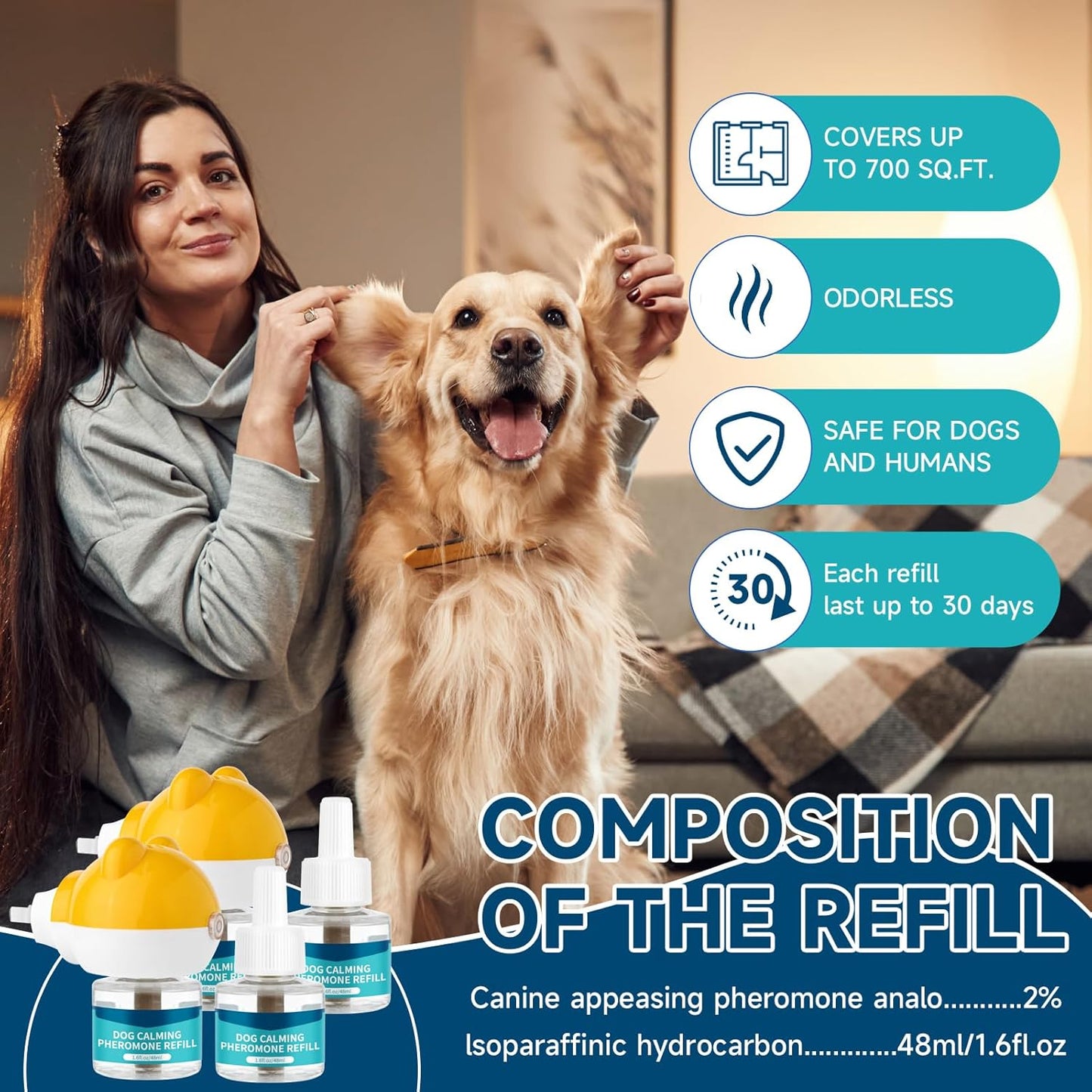 VICSOM 6-in-1 Calming Plug-in for Dogs with 2 Diffuser + 4 Refills