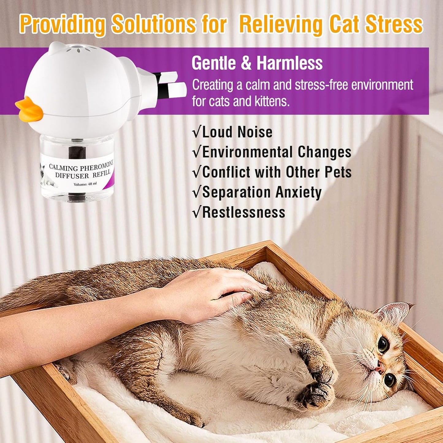 Cat Calming Pheromone Diffuser 48ML 2 Refills Fits All Cats