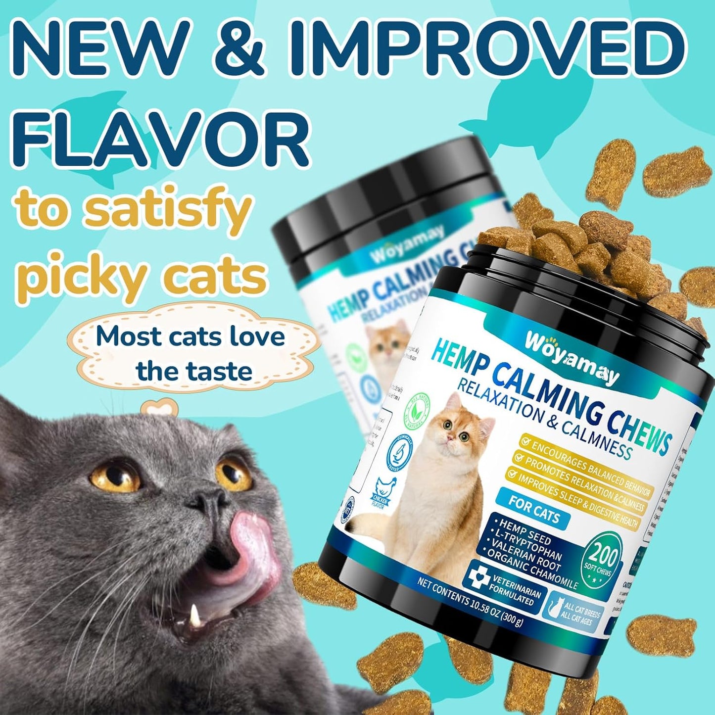 Cat Calming Chews, 200 Treats Calming Treats for Cats for Anxiety & Stress Relief
