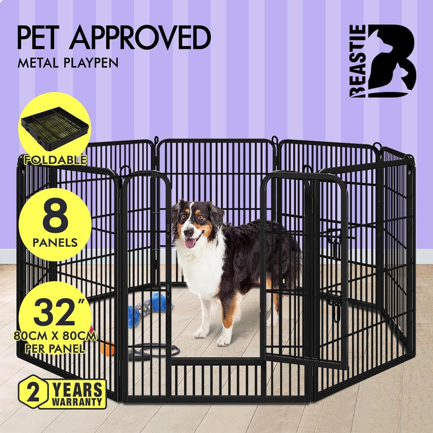 Beastie 32" Foldable Pet Dog Metal Playpen Enhanced, Universal Portable Pet Exercise Cage