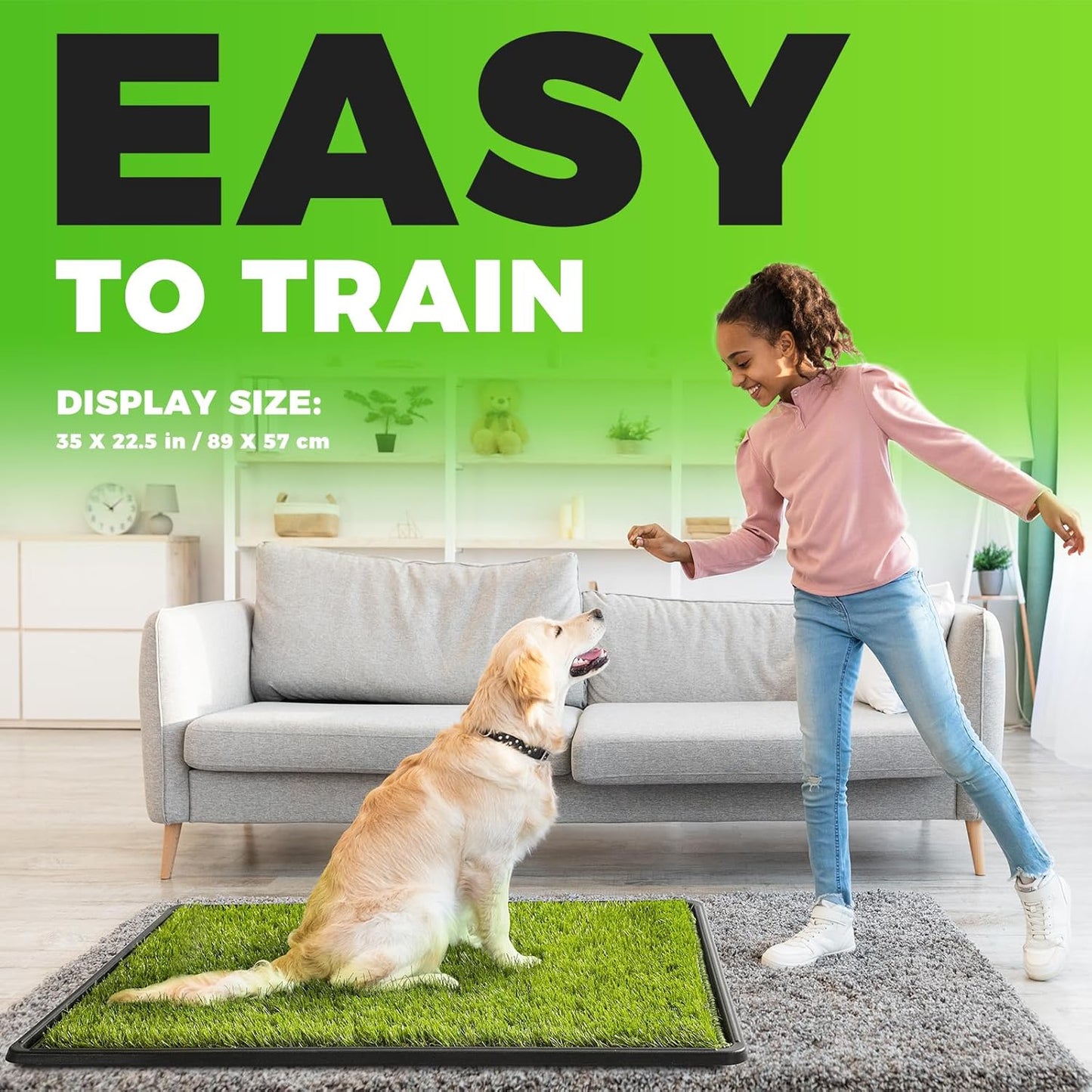 Hompet Dog Grass Pad with Tray Large, 35"x22.5", 2 Reusable Artificial Turf for Dogs Potty