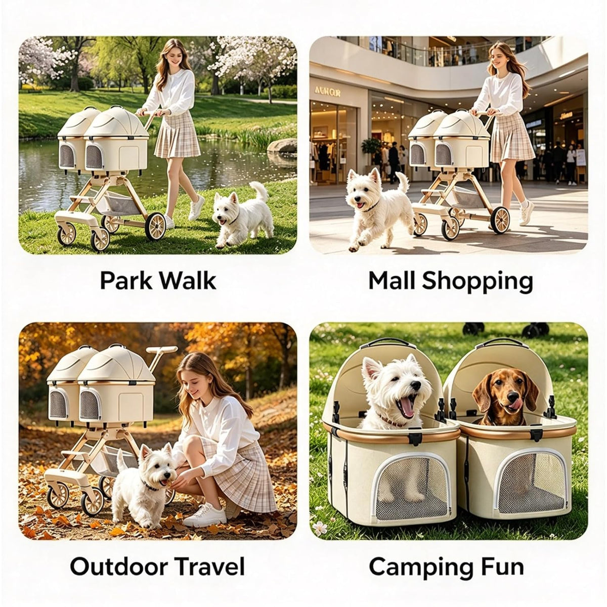 Double Pet Stroller, Foldable All-Terrain Stroller for 2 Small Dogs & Cats