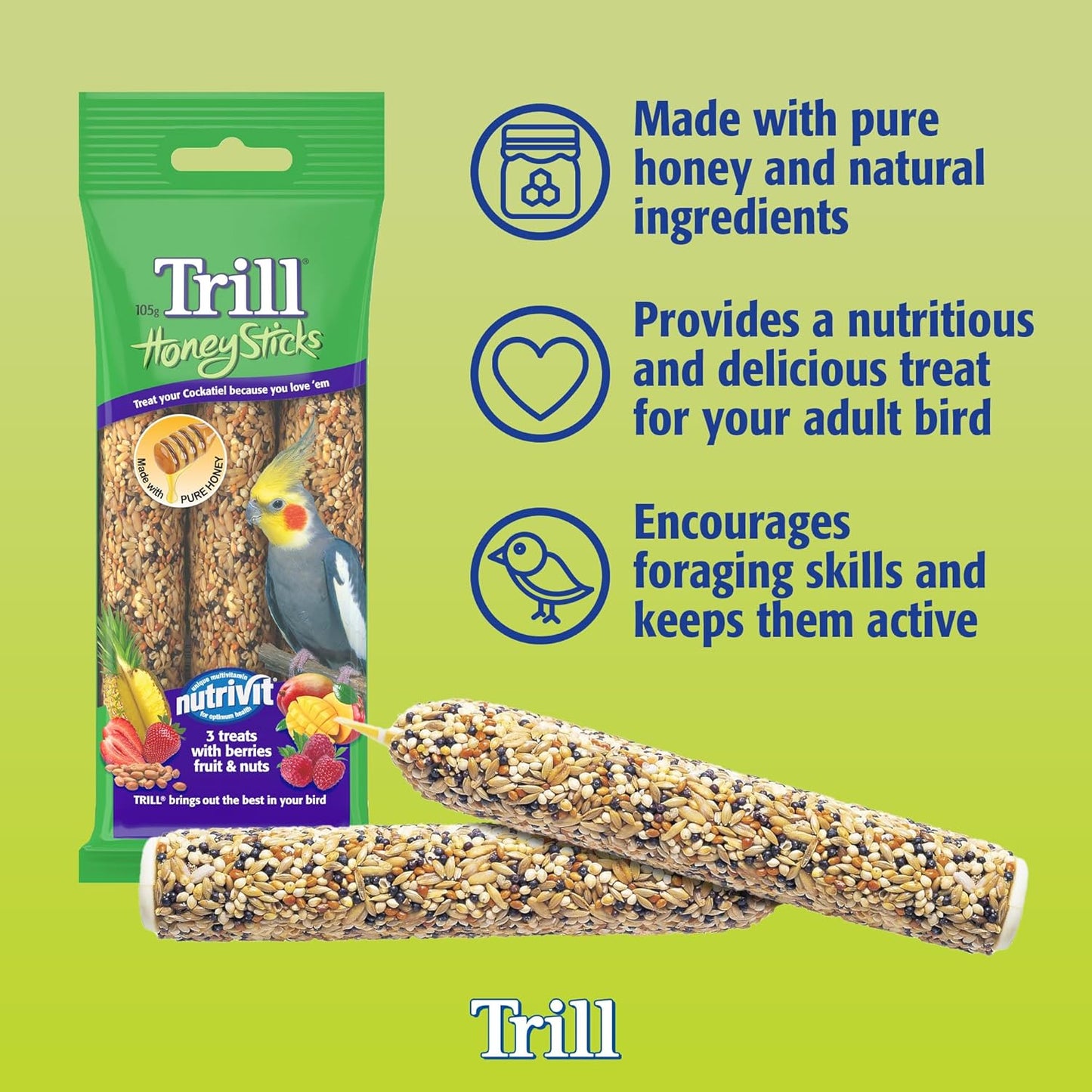 Trill Cockatiel Honey Sticks, 3 Pack – Bird Seed 105g