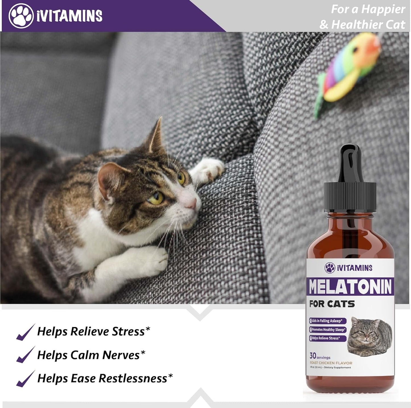 Melatonin for Cats | Supports Healthy, Restful Sleep for Your Cat | Cat Stress Relief | 1 fl oz
