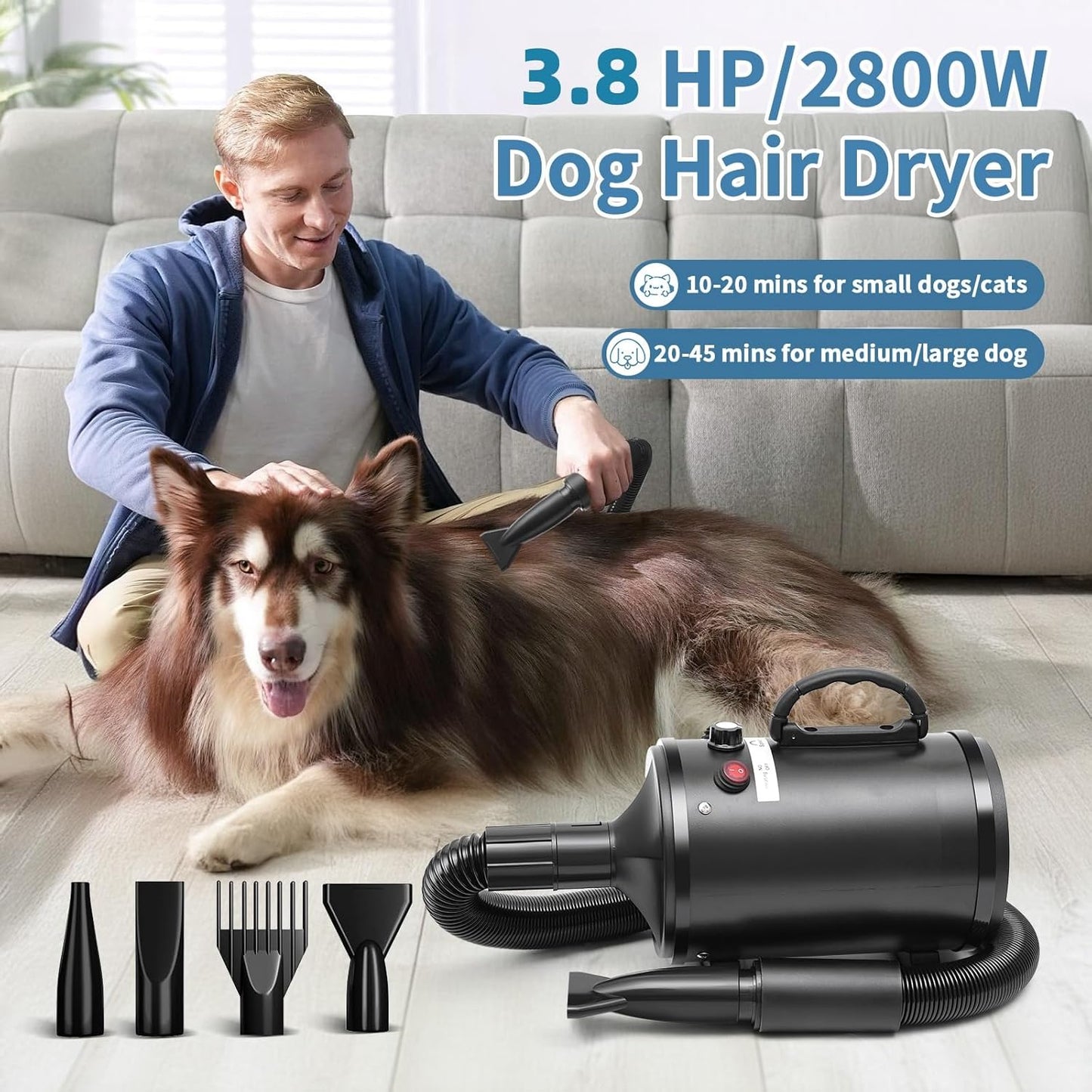Dog Blower, Hair Dryer for Dogs 2800W, Hair Dryer Dogs Adjustable Speed and Temperature