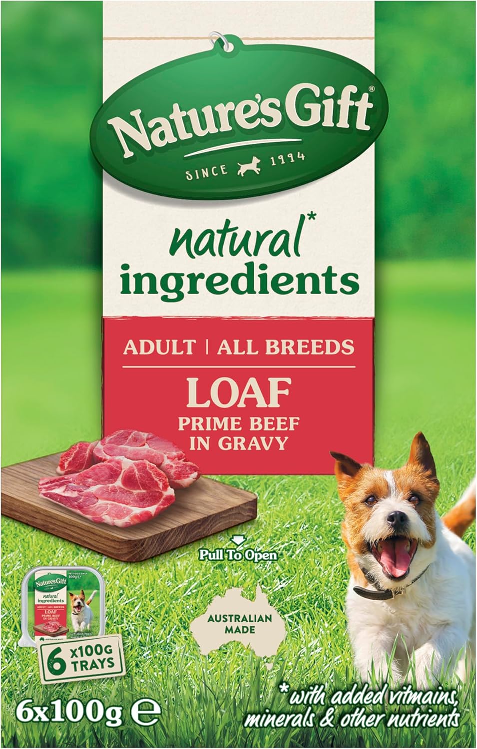 Nature's Gift Adult Wet Dog Food, Prime Beef in Gravy 6x100g