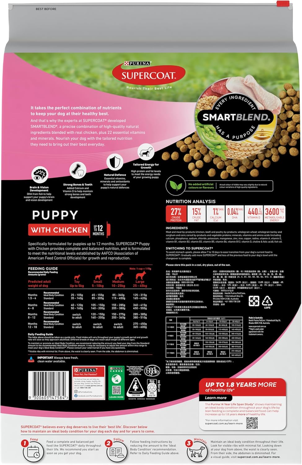 Purina Supercoat Puppy Chicken Dry Dog Food 18 Kg