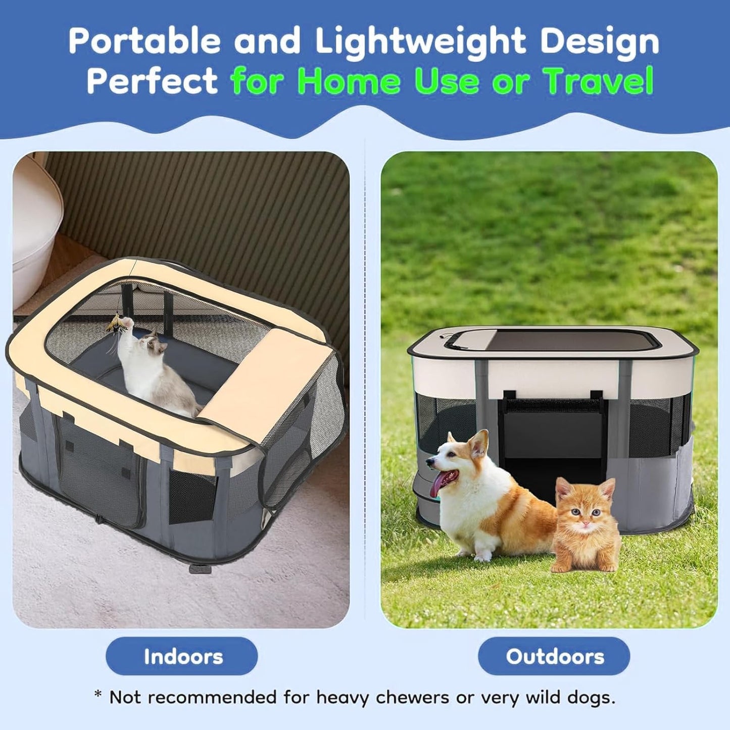 Portable Pet Playpen,Dog Play Pen Indoors,Foldable Cat Tent with Carry Bag for Puppy